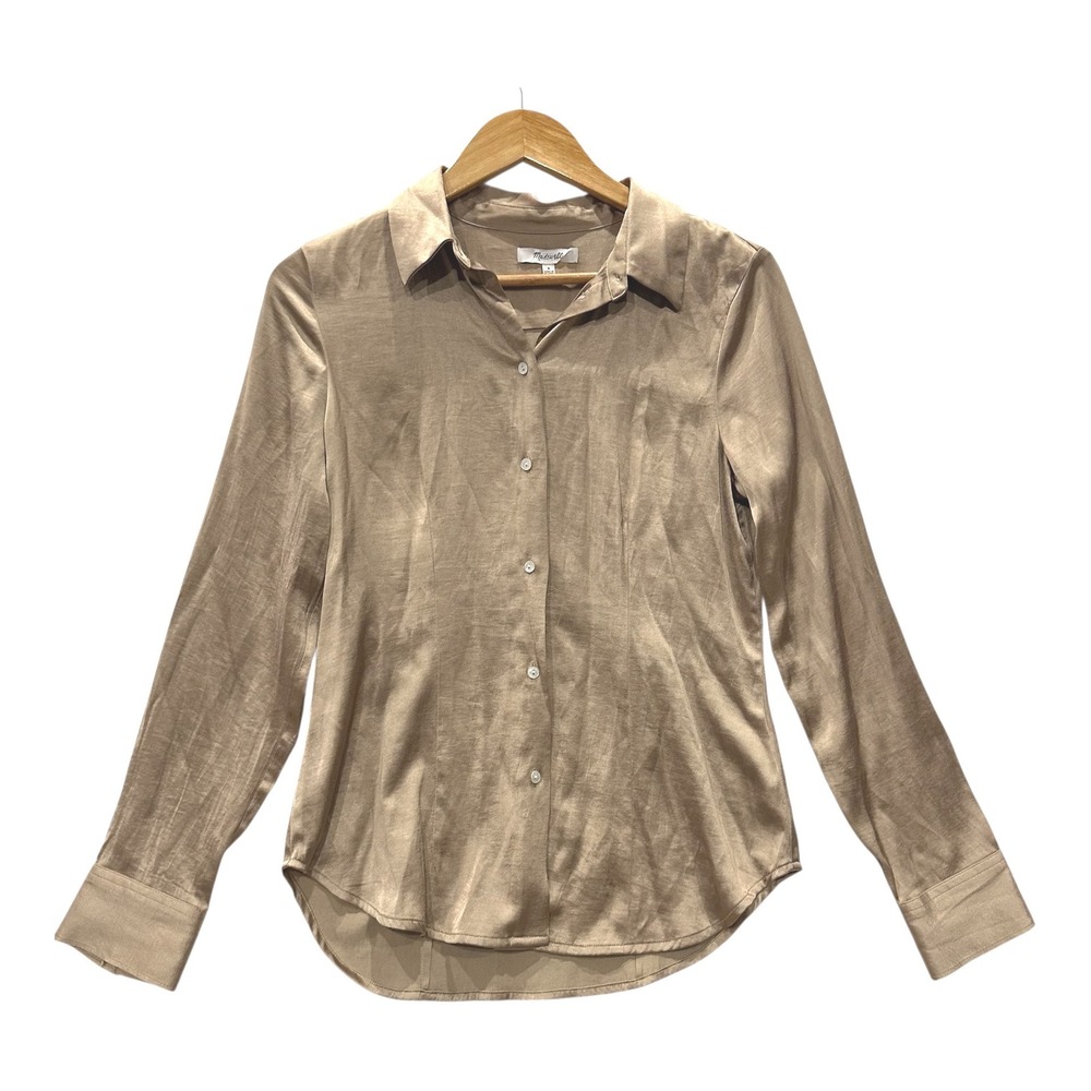 Madewell Womens 4 Champagne Gold Satin Button Down Shirt NN947 Long Sleeve
